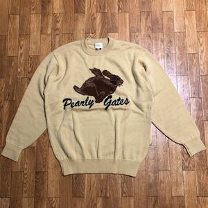 90s 日本製 PEARLY GATES ウール ニット セーター サンドベージュ Mサイズ パーリーゲイツ ゴルフ 刺繍 うさぎ 兎