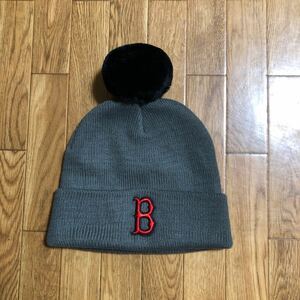 COOPERSTOWN ニットキャップ グレー 黒 57-59サイズ Boston ボンボン付き 刺繍 クーパーズタウン