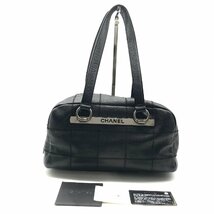 1円 CHANEL シャネル ショルダー キャビアスキン チョコバー トート バッグ ブラック M12635_画像1