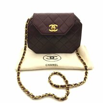 1円 良品 CHANEL シャネル ラムスキン マトラッセ オクタゴン チェーン ショルダー バッグ ボルドー K96_画像1