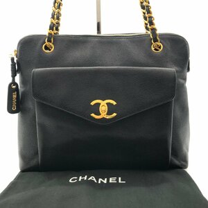 CHANEL シャネル キャビアスキン チェーン トート バッグ ブラック 良品 M12294 ス07