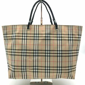 1円 BURBERRY バーバリー ノバチェック トート バッグ ベージュ ナイロン キャンバス レザー K1214