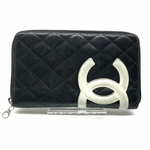 1円 CHANEL シャネル カンボン 長財布 ウォレット ココマーク ブラック レザー A850