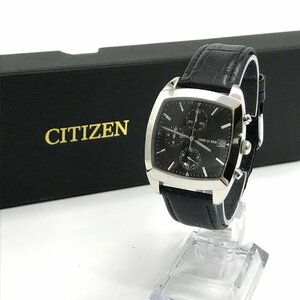 1円 良品 COMME CA MEN コムサメン CITIZEN シチズン 腕時計 クロノグラフ G700-05 黒文字盤 SS / 革 / QZ ブラック 稼働品 K697