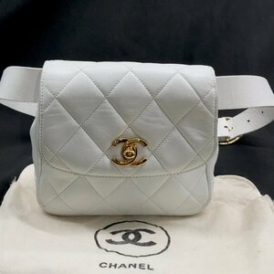 1円 CHANEL シャネル ココマーク ターンロック マトラッセ ウエスト ポーチ バッグ ホワイト M10395