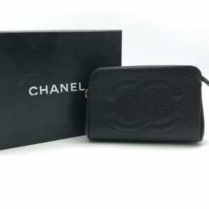 1円 良品 CHANEL シャネル キャビアスキン ココマーク ミニ ハンド ポーチ 小物入れ ブラック a1444