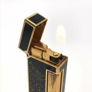 1円 美品 Dunhill ダンヒル ガス ライター ブラック ゴールド 黒漆 金箔 煙草グッズ 喫煙具 着火良好 a1209