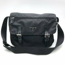 1円 良品 PRADA プラダ 三角 ロゴ テスート ナイロン メッセンジャー ショルダー バッグ ブラック A1491_画像1