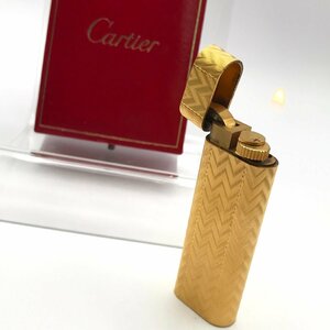 1円 美品 Cartier カルティエ ガス ライター ヘリンボーン ゴールド 煙草グッズ 喫煙具 着火良好 a1206