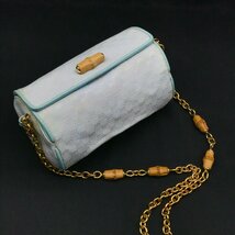 1円 GUCCI グッチ GGキャンバス バンブー チェーン ショルダー バッグ ライトブルー GA343_画像2