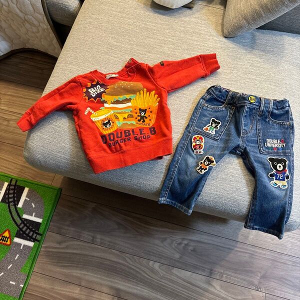 ミキハウス ダブルビー トレーナー&デニムパンツ セット 80サイズ
