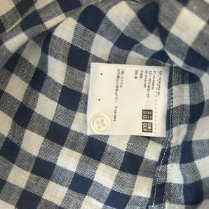 ●ユニクロ レディースシャツ ブラウス ギンガムチェック ネイビー×ホワイト 紺×白 麻100％ サイズL ８分袖 かわいいの画像6