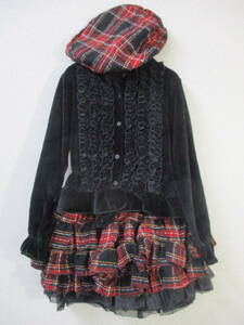 Sally　ブラウス・スカート・ベレー帽　㈱ナルミヤインターナショナル　ペチコート　女の子　ドレス　４点セット　ブラック・レッド
