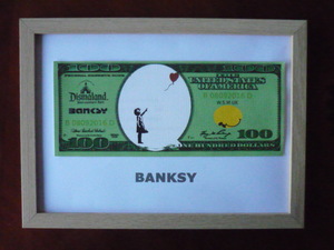 送料無料★バンクシー Banksy １００ドル ★真作保証★キャンバス生地★サインあり★Dismalandディズマランドの入場チケットあり２