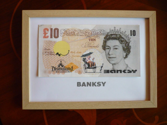 무료 배송★Banksy★정품 보장★캔버스 원단★사인됨★Dismaland★※B.10파운드★a68, 삽화, 그림, 아크릴, 깊은 상처