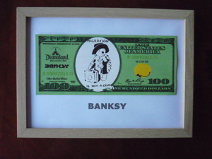 送料無料★バンクシー Banksy １００ドル ★真作保証★キャンバス生地★サインあり★Dismalandディズマランドの入場チケットあり32