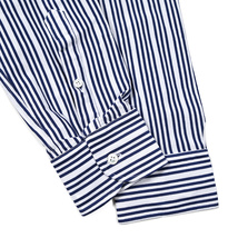 新着 新品 ラルディーニ LARDINI ニットシャツ ホリゾンタルカラー メンズ ストライプ ホワイト ブルー ブートニエール 392748_画像5