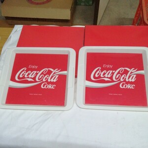 計2個 コカ・コーラ 昭和レトロ　トレー　お盆　アンティーク 箱入未使用品 (約30×27.5cm) Coca Cola 看板