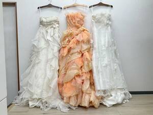 ☆ドレス★カラードレス ウェディングドレス 3点セット 9T/MT オフホワイト/オレンジ/ホワイト ブライダル