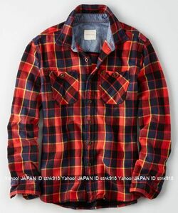 〓アメリカンイーグル/US L/AE Plaid Twill 厚手シャツ/Orange