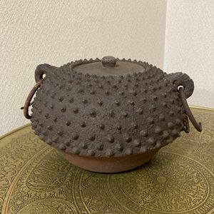 珍品　鉄瓶風　陶器製　時代遊環水指　壺　焼物〈検 古備前　茶道具