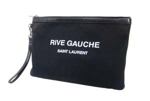 SAINT LAUREN サンローラン ブラック RIVE GAUCHE リヴゴーシュ クラッチバッグ セカンド メンズ ビジネス レザー キャンバス