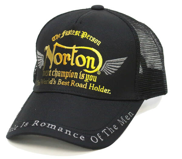 ノートンモーターサイクル メッシュキャップ Norton 帽子 グラデーション刺繍 231N8703B ブラック 新品