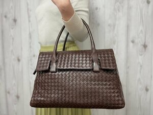 極美品 BOTTEGA VENETA ボッテガヴェネタ イントレチャート ハンドバッグ ミニボストン バッグ レザー 茶 A4収納可 メンズ 66232Y