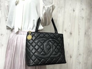 極美品 CHANEL シャネル 復刻トート ゴールド金具 キャビアスキン マトラッセ ココマーク ハンドバッグ トート バッグ レザー 黒 66453