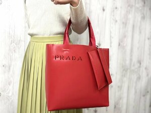 極美品 PRADA プラダ トートバッグ ハンドバッグ バッグ レザー×ナイロンキャンバス 赤 A4可 66238Y