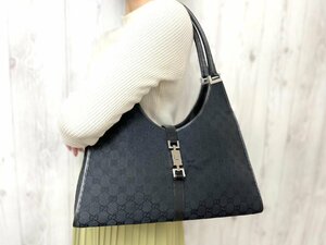 極美品 GUCCI グッチ GGキャンバス ジャッキー ハンドバッグ ショルダーバッグ バッグ キャンバス×レザー 黒 65233