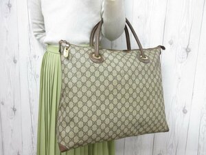 極美品 GUCCI グッチ オールドグッチ GGスプリーム ハンドバッグ トートバッグ バッグ レザー 茶系 A4収納可 66297