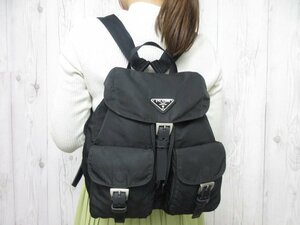 極美品 PRADA プラダ テスート リュックサック バッグ B6677 ナイロン×レザー×ナイロンキャンバス 黒 65298