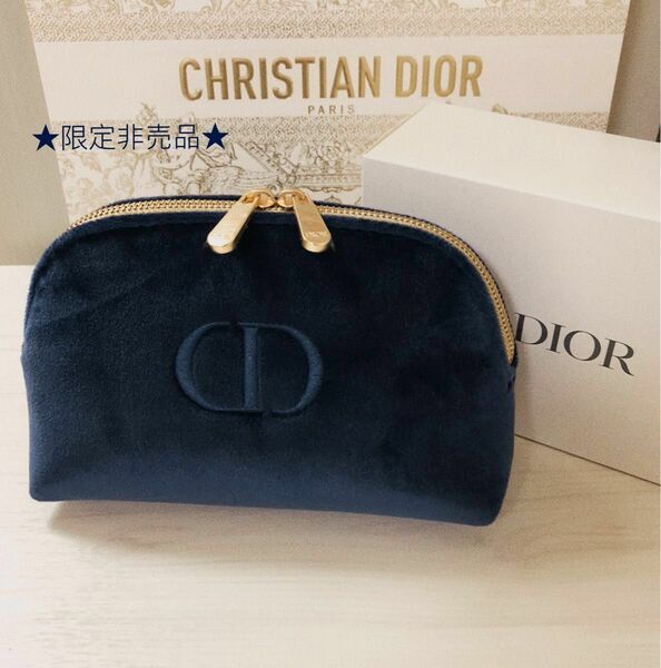 限定非売品★Dior★ポーチ ネイビー ベロア ホリデー 未使用.*・゜　.゜・