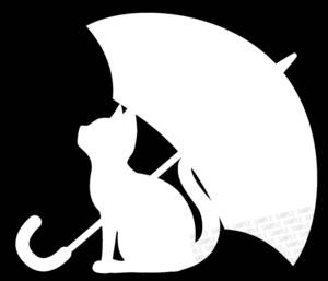 猫と傘 カッティングステッカー 雨宿りネコのデザイン 白色 カーステッカー 転写シール 車・バイクなどのドレスアップ 横12×縦10.5cm