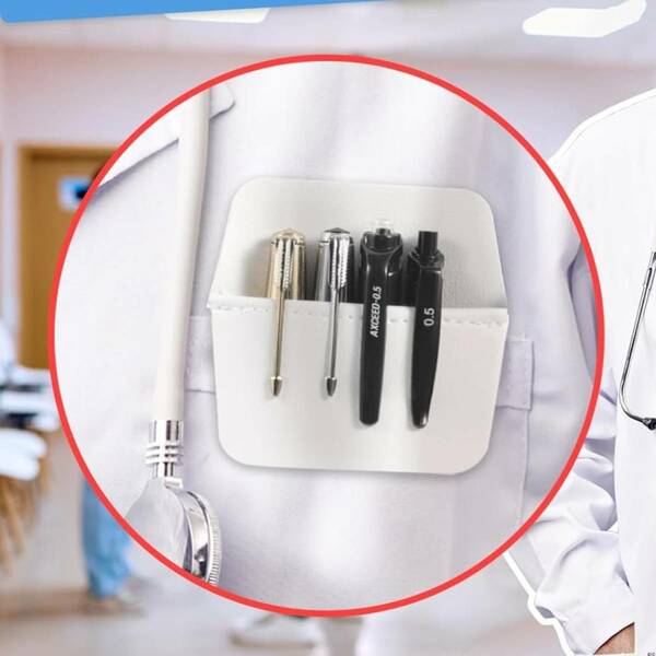 ナースペンケース ホワイト 3セット 胸ポケット用 ペンホルダー スリム PUレザー おしゃれ 便利 送料無料 看護師