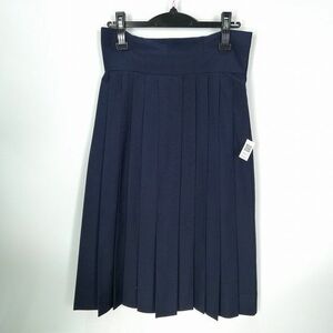 1円 スクールスカート 大きいサイズ 夏物 w72-丈71 紺 中学 高校 プリーツ 学生服 制服 女子 中古 HK4322