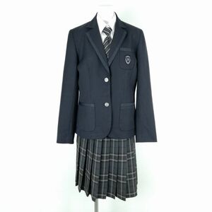 1円 ブレザー チェックスカート ネクタイ 上下4点セット 大きいサイズ 冬物 女子 学生服 新潟北越高校 紺 制服 中古 ランクC NA3789