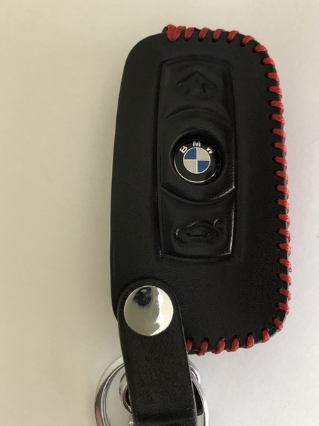 牛革ジャストフィットケース BMW E90 E91 E92 E60 BMWスマートキーケース BMWキーケース BMWキーレスケース 黒色縫い糸赤 1