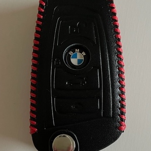 BMW Fシリーズ X3 X4 牛革 ジャストフィット キーケース BMWスマートキーケース BMWキーケース BMWキーレスケース 黒色縫い糸赤 1