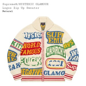 国内正規品　新品未使用　Supreme　HYSTERIC GLAMOUR　Logos Zip Up Sweater　Natural　XL　シュプリーム　ヒステリック グラマー セーター