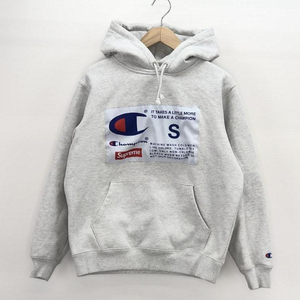 【中古】Supreme×Champion 18AW Label Hooded Sweatshirt S グレー シュプリーム×チャンピオン ラベル フーディー[240010413969]