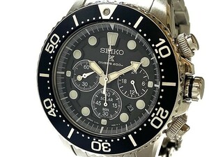 中古 駆動OK SEIKO セイコー プロスペック X V175-0AD0 ダイバーズ200m クロノグラフ SS スモセコ 黒文字盤 メンズ 腕 時計 電波ソーラー