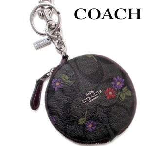 コーチ COACH キーホルダー シグネチャー カントリー フローラル プリント 小銭入れ コインケース 新品 正規品 ブランド レディース 黒