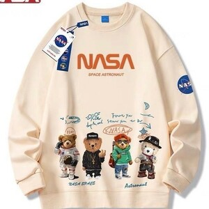 ベアー トレーナー ロングシャツ 長袖 日本未入荷 プレゼント パーカー 新品 NASA 宇宙飛行士 宇宙 裏起毛 厚手 レディース ベージュ