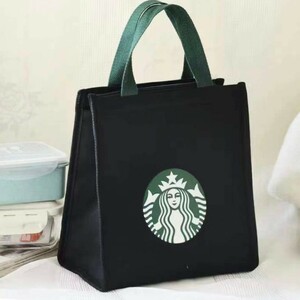 保冷保温 アルミクッション スターバックス スタバ ハンドバッグ ランチバッグ ブラック 新品 STARBUCKS トートバッグ エコ 大容量 黒 ロゴ