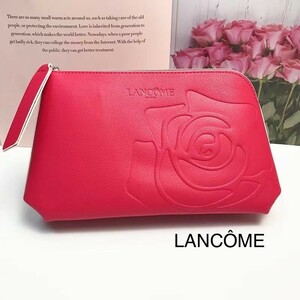 新品 ブランド ランコム LANCOME 化粧ポーチ コスメポーチ トラベルポーチ 型押しレザー ローズ ピンク バラ 薔薇 大きめ きれい 防水 旅行