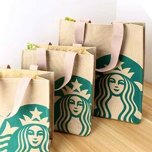 スターバックス スタバ トート ハンド バック エコバッグ キャンバス 新品 大容量 多収納 ライトブラウン モカ色 大 STARBUCKS