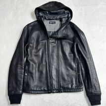 【希少！美品】BEAMS ビームス Lサイズ ラムレザー パーカー 羊革 メンズ レザージャケット フード付きブルゾン カジュアル 黒 ブラック _画像2