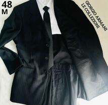 GIORGIO ARMANI LE COLLEZIONI ジョルジオアルマーニ スーツ セットアップ ジャケット スラックス ストライプ ブラック 48 M_画像1